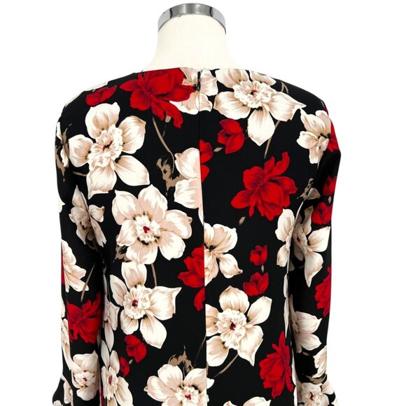 CeCe Floral Long Sleeve Shift Dress Bell Cuff Sleeve Black Red White Size 6 - Picture 6 of 11